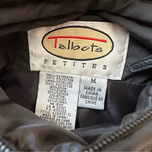 Talbots Puffer Coat Black Reversible Brown Down Puffer Jacket Medium Petite - Picture 2 of 11